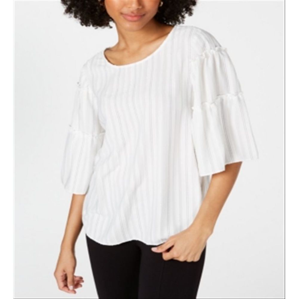 Alfani Women's Bell Sleeve Blouse Top White Size X-Large
